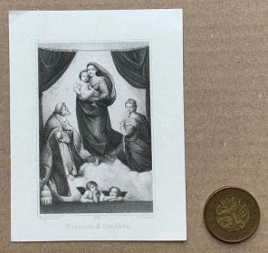 Starý krásný svatý obrázek církevní rytina svátostka Sixtinská Madona - Sběratelství