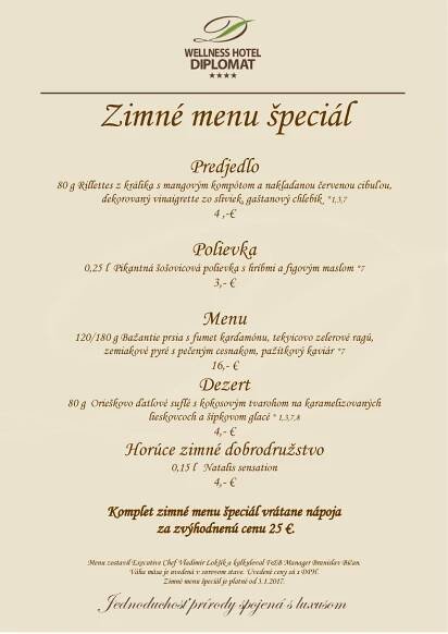 Zimné menu špeciál vo Wellness Hoteli Diplomat**** | OOCR Rajecká dolina