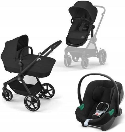 Cybex Eos Basic 3v1 Kombinovaný Kočárek Rám Černý + Adaptéry + Autosedačka Aton B2 I-Size Moon Black 2023