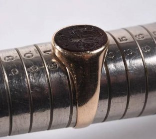 Výjimečný zlatý pánský pečetní prsten, řezaný šlechtický erb!! - Starožitné šperky