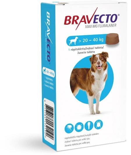 Bravecto L Dog 1000 mg žvýkací tablety pro velké psy (>20 - 40 kg)