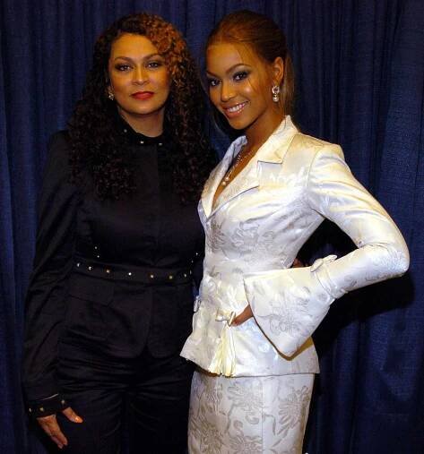 Tina Knowles and Beyonce during Super Bowl XXXVIII - Backstage