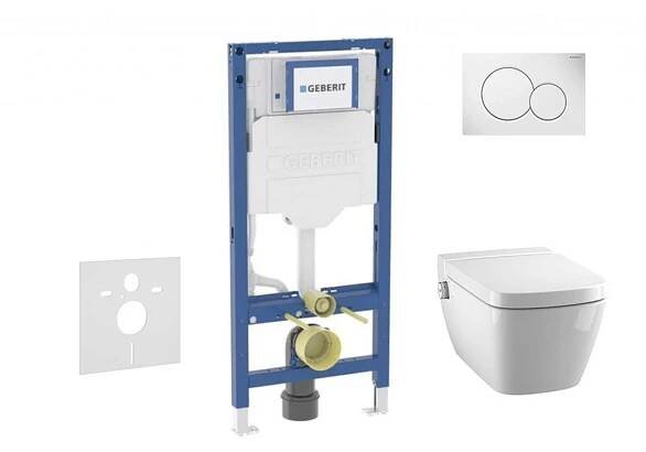 Splachovací tlačítko Geberit Duofix Set předstěnové instalace, klozetu TECEone a sedátka softclose, tlačítko Sigma01, alpská bílá, SANI11CT3100