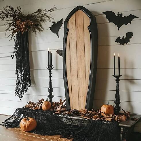 05. Standing Coffin Prop with Gothic Candles
