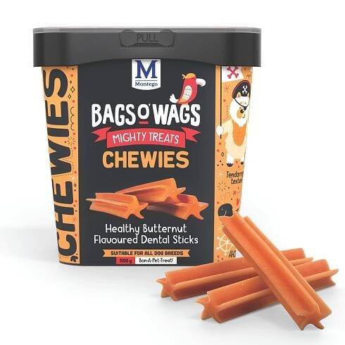 Montego Bags O' Wags Chewies - Healthy Butternut Flavoured Dental Sticks (500g)