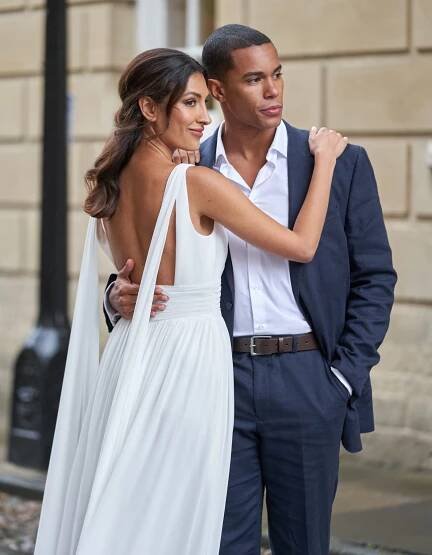 Amala - A Grecian inspired chiffon gown with shoulder drapes | WED2B