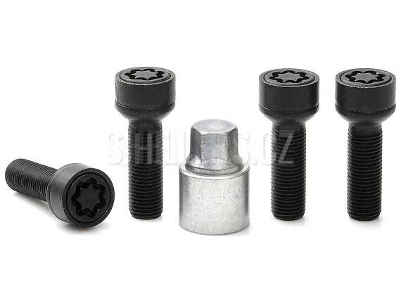 Pojistné bezpečnostní šrouby M14x1,5x40 kulová R13, klíč 17, SICUSTAR BVN540R13, Audi, Škoda, černé - SHELLERS