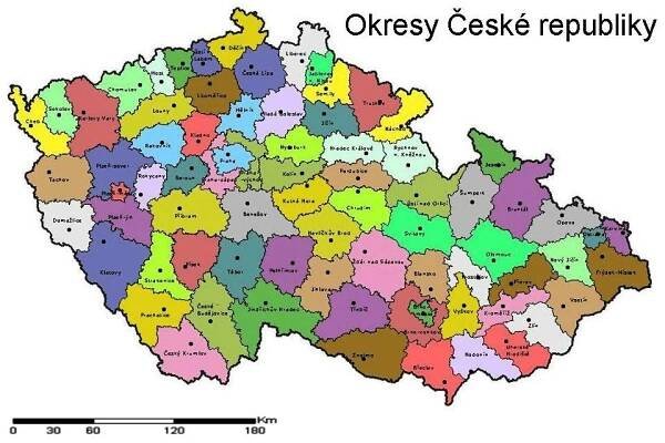 Mapa okresů ČR (+ krajů)