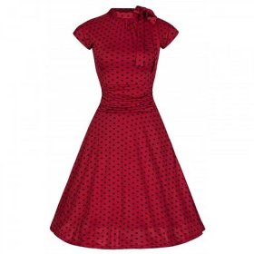 Šaty Lindy Bop - Dottie Red Black Polka Tea Dress  - Dámské oblečení