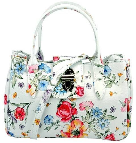 Bílá kožená kabelka s květinovým vzorem Pitti Bags Bergamo