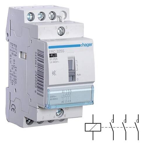 HAGER ERC325S Stykač se sníženou hlučností 25A, 3S, 230V AC