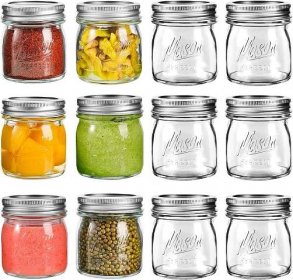 12Pack Mason Jars 8oz with Airtight Lids and Bands - Regular Mouth Glass Canning Jars, Small Half Pint Mason Jars for Pres...