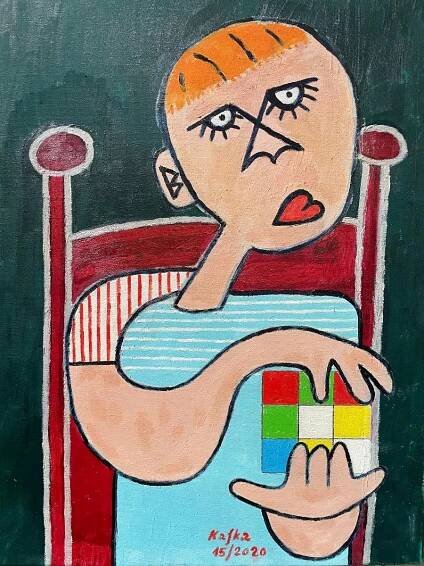 "Malý Erno Rubik" olej na plátně - Jiří Kafka