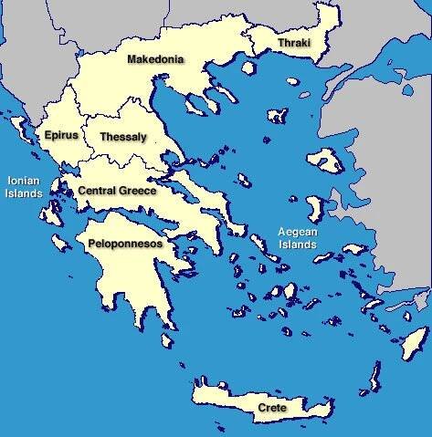 Řecko - mapa vinařských oblastí