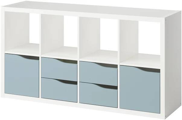 KALLAX policový díl, se 2 dvířky/4 zásuvkami bílá/světle zeleno-modrá vlnitý tvar, 147x77 cm - IKEA
