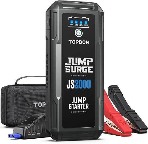 TOPDON Pomocné startovací zařízení JS2000, powerbanka, startovací zdroj do auta, booster pro až 8l benzínové a 6l dieselov...