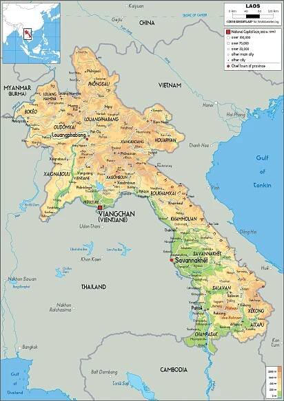 Laos Map (Physical) - Worldometer