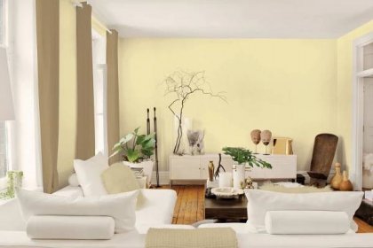 Písková barva stěn v interiéru obývacího pokoje – nápady na dekorace