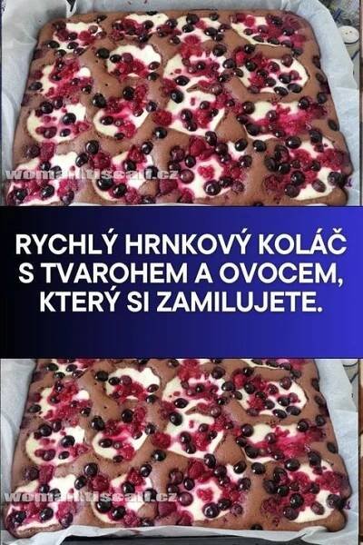 Rychlý hrnkový koláč s tvarohem a ovocem, který si zamilujete.