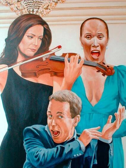 Ornella Muti, Barbara Bendricks et Charles Berling. Cinéma St Exupéry à Strasbourg. Fresque de Roland Perret. illusions-murales.com