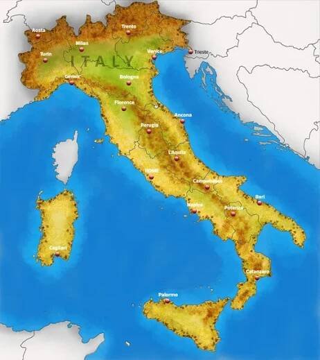 Fyzická mapa Itálie ilustrace — Stock obrázek
