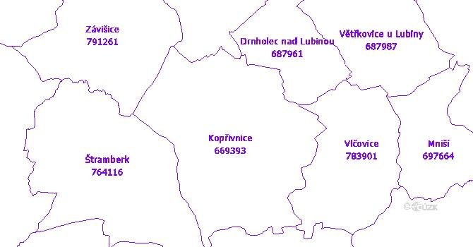 Katastrální mapa Kopřivnice