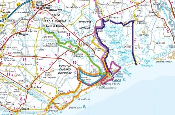 Mapa cyklostezek v Caorle