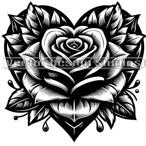 Rose Heart Svg & PNG File, Valentines Day Heart Vector Image Clipart, Heart Rose SVG Shirt Design, Valentine Heart Tattoo Design - Etsy | Rosenzeichnungen, Rose zeichnung, Herz tattoo