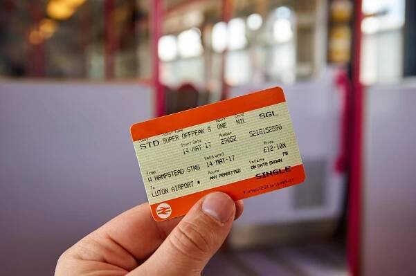 UK Rail National single off-peak train ticket.