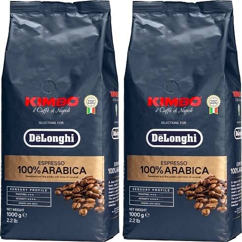 Delonghi Kimbo Kaffee 100% Arabica 2x1kg Bohnen mild Espresso