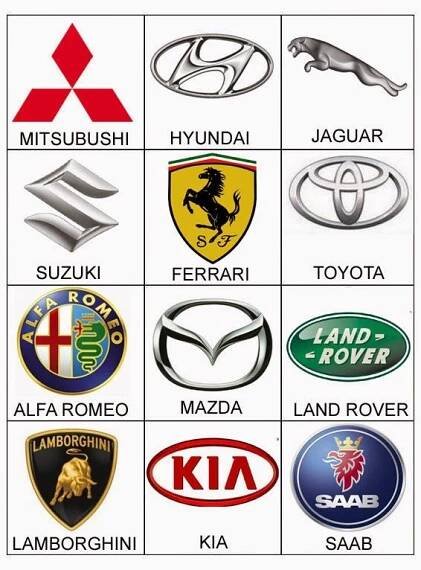 all the car logos are shown in this image, and they appear to be from different countries