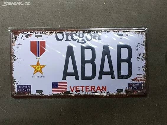 Plechová cedule styl SPZ USA-ABAB - Kladno - Bazar