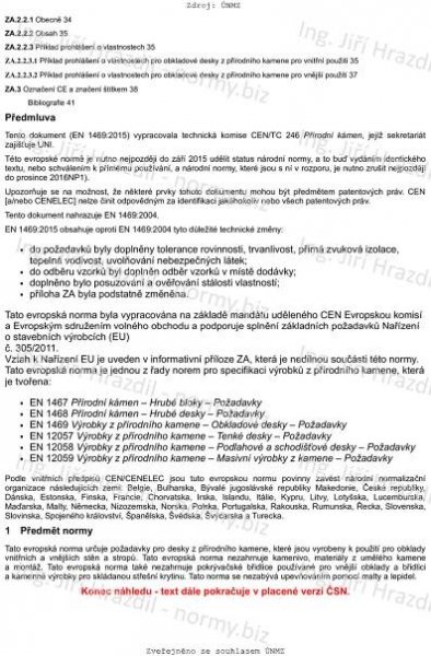 ČSN EN 1469 ed. 2 (721867) - Výrobky z přírodního kamene - Obkladové desky - Požadavky - červen 2016 - Technické normy