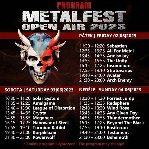 Zveřejňujeme program festivalu METALFEST OPEN AIR 2023 v PLZNI! Jednodenní vstupenky | Metalfest Open Air