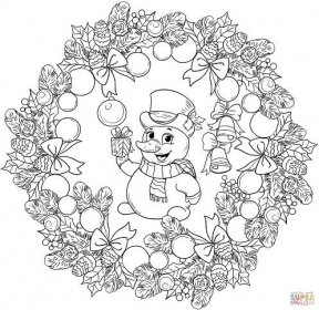 Mandala s vánoční ozdobou a roztomilým sněhulákem omalovánka | Omalovánky k Vytisknutí Zdarma