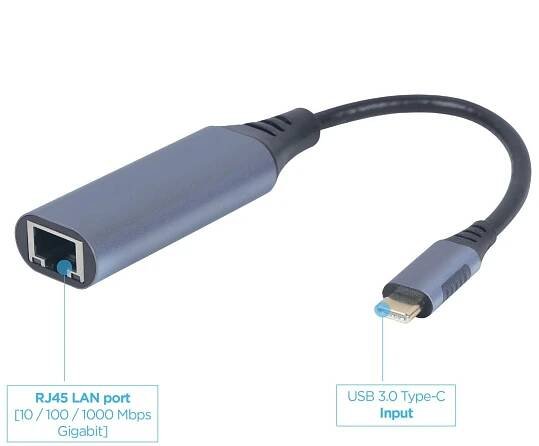 Adaptér Gembird USB-C to LAN Gbe RJ-45