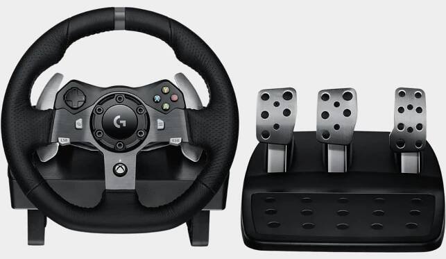 Logitech G920 on a grey background