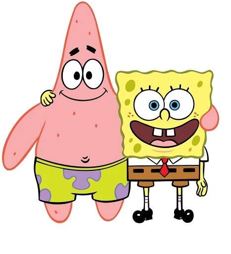 an image of spongebob and his friend saying true friends don't judge each other