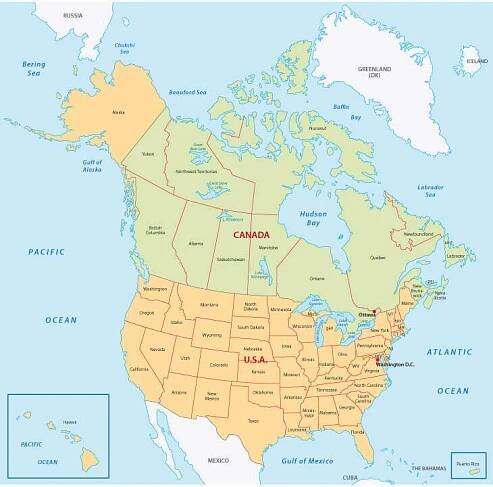 Canada States Map with United States