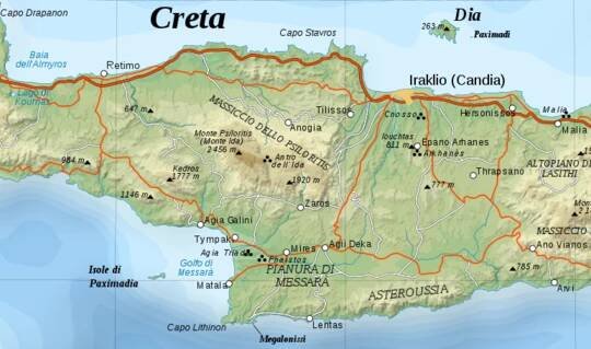 Mapa centrálnej Kréty