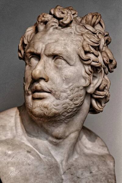 Polyphemus Group - Companion of Odysseus bust - British Museum, discovered 1860 in Tivoli, a gift by Caesar Tiberius to one of his Generals, re-sculpted as an additonal bust from one of the Polyphemus figures