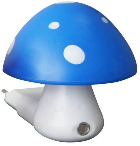 ACA Lighting LED dětská noční lampička do zásuvky Muchomůrka modrá 0,4W/230V/6400K, soumrakový senzor