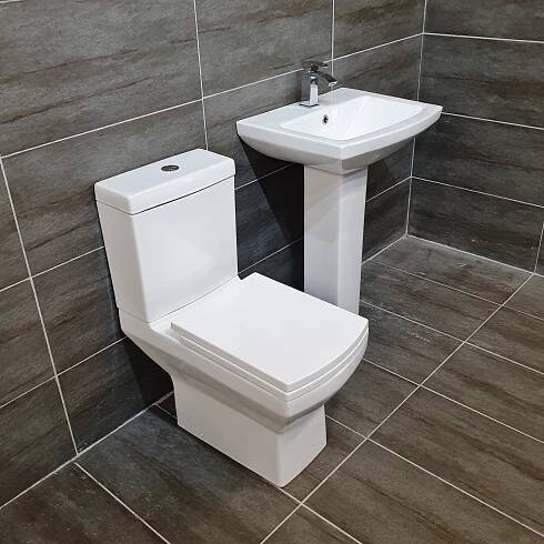 Amy Square Basin & Toilet Bathroom Set (full pedestal) - Tecaz