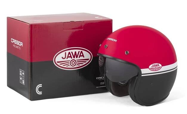 Retro přilba Oxygen 2.0 Jawa OHC CASSIDA (červená matná/černá/bílá) 2025