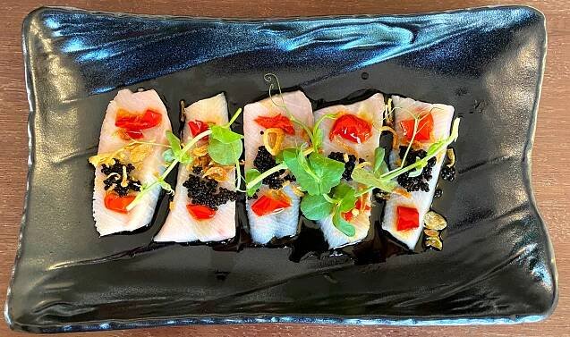 Hamachi Crudo with Yuzu Hot Sauce, Caviar, & Calabrian Chiles