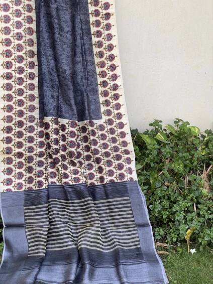 Grey Tussar Silk Saree
