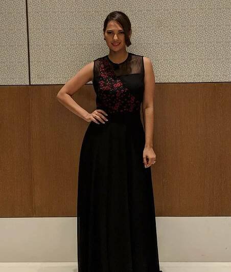 Rochelle Rao in Black Embroidered Gown