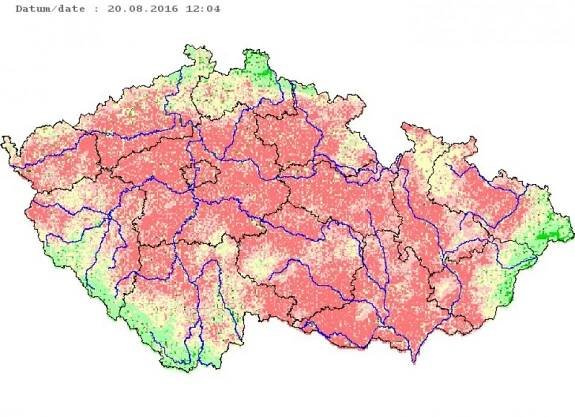 Obr. 2: Ukazatel nasycení - velmi silně nasycené jsou Jizerské hory a Beskydy, zdroj: ČHMÚ
