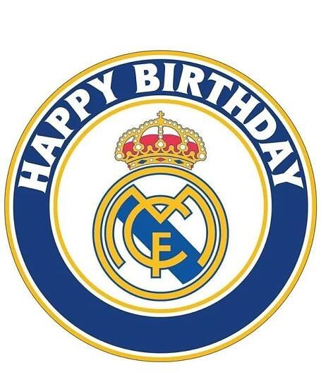 the real madrid logo is shown in blue and gold, with a crown on top