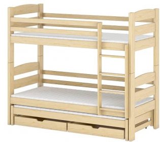Patrová postel se šuplíky a přistýlkou CAILEAN - 90x200, borovice